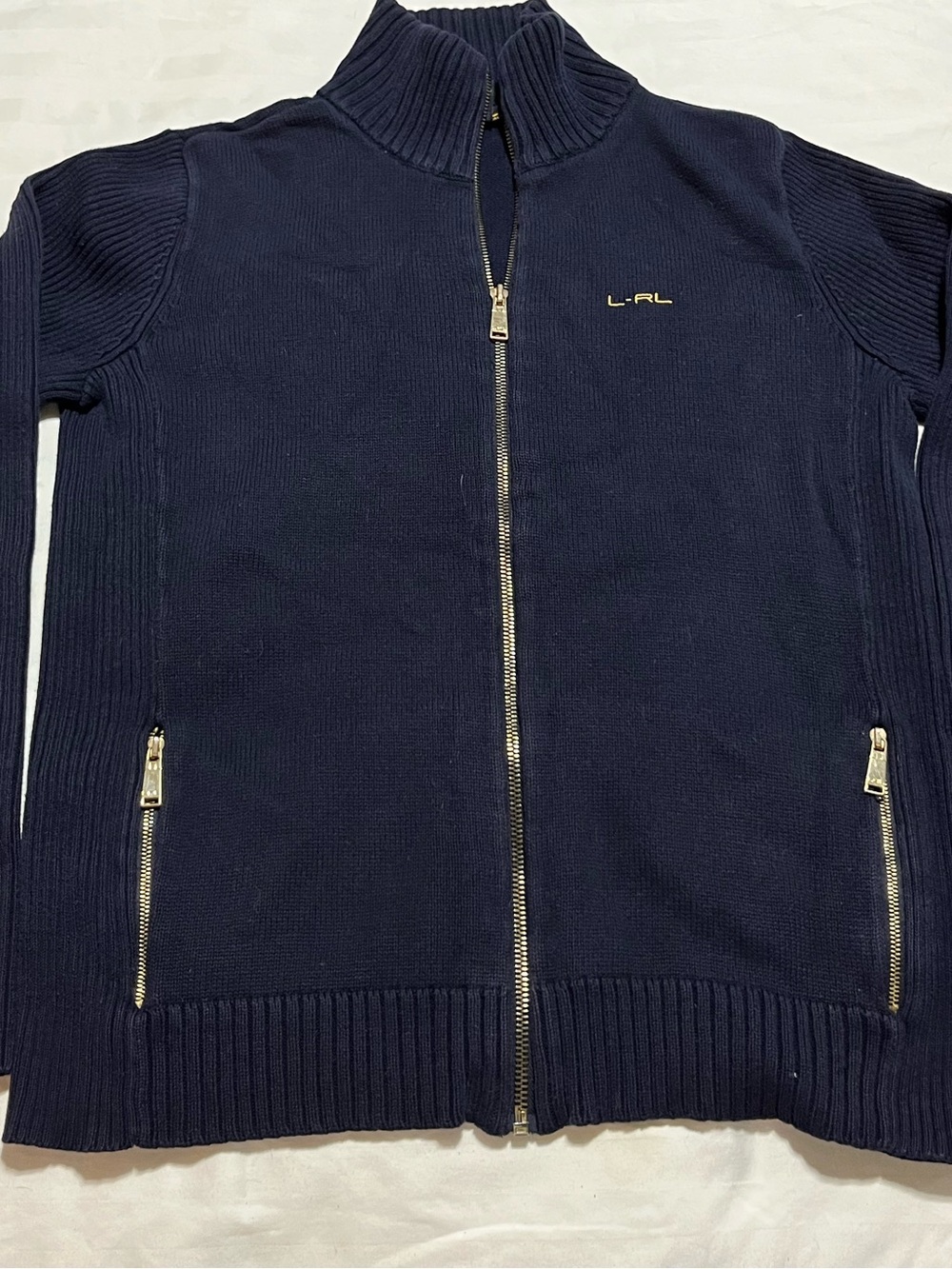 Lauren by Ralph Lauren Navy Full-Zip Ribbed Collar Sweater
15-05 ABCD